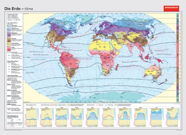 Wandkarte Die Erde, Klimazonen (nach Siegmund und Frankenberg)