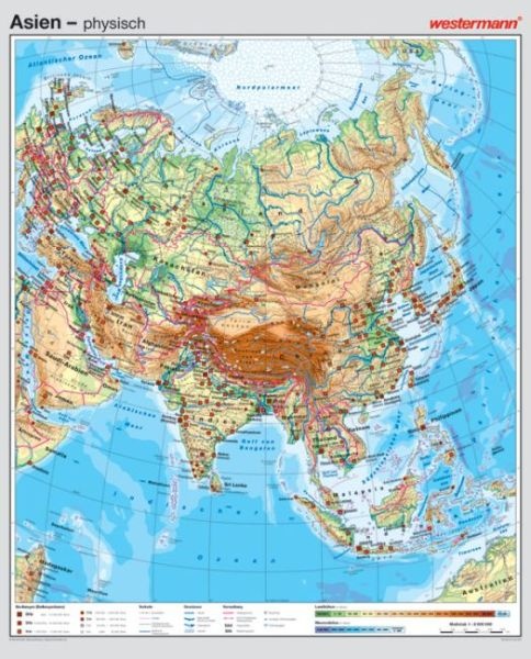 Wandkarte Asien, physisch/politisch, 147x180 cm